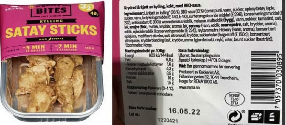 Kylling-grillspyd trekkes fra markedet